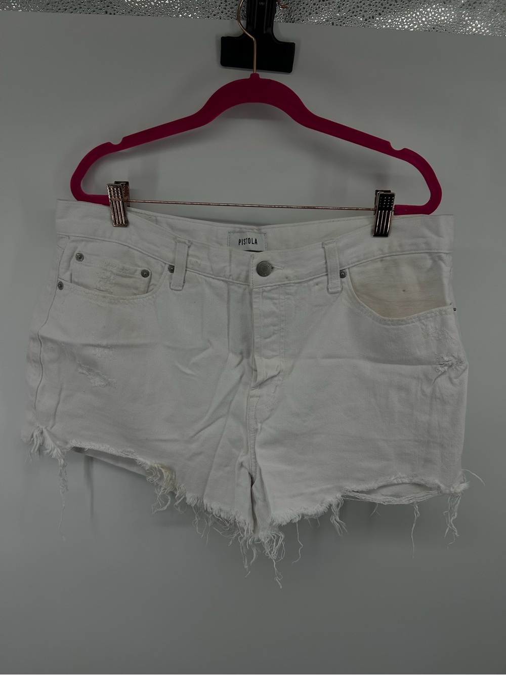 Pistola White Distressed Denim Shorts